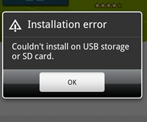 Couldn't install on USB storage or SD card